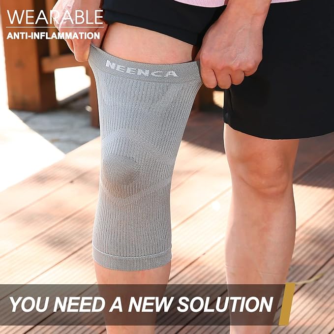 NEENCA Ultra-thin Knee Sleeve for Knee Pain, Lightest Knee Compression Sleeve with Graphene Ions Infused Fabric for Pain Relief, Swelling, Arthritis, Poor Circulation, Running, Sport