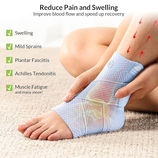 ZOELION Ankle Brace Compression Support with Removable Fishnet Strap, 3D Knit Plantar Fasciitis Relief Achilles Tendonitis Brace, Ankle Compression Sleeve for Pain Relief & Injury Healing, Blue/XXL