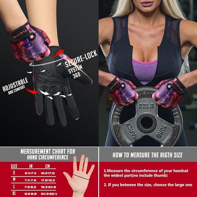 Full Finger Workout Gloves Women Men - Weight Lifting Gloves Full Palm Grip | Grip Gloves for Gym, Fitness, Exercise, Weightlifting, Rowing, Dumbbells, Kettlebell, Cycling, Driving, Biking, Womens Work