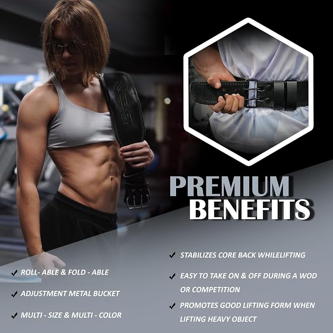 Weight Lifting Belt - 4” Genuine Leather Belts Padded Lower Back Support for Gym Bodybuilding Squat Deadlift Weightlifting Cross Strength Training Men Women Free Wrist Wrap