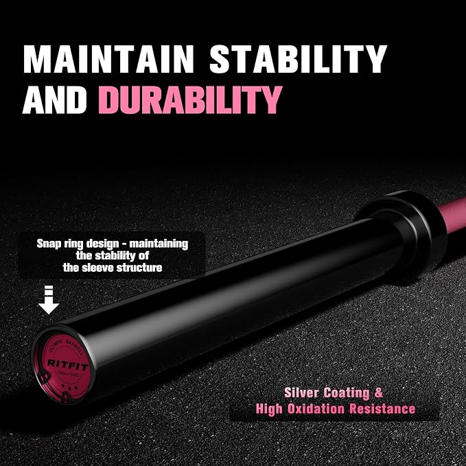 RitFit Elite 7ft Olympic Barbell, Robust 45lb Barbell for Weightlifting and Powerlifting, Superior Olympic Bar with Exceptional 500lbs Load Capacity, Weight Bar for 2” Standard Plates