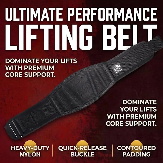 Weight Lifting Belt, 6.5 Inch Auto Lock Back Support, Black Neoprene, Padded Design for Deadlift, Squat, Powerlifting, Gym Training
