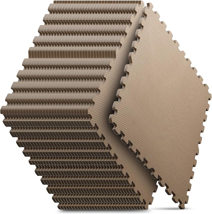 32 Pack 128 sqft Home Gym Mat, Puzzle Exercise Mat, EVA Interlocking Foam Floor Tiles for Home Workout Equipment and Kids' Play Areas - Blue, 24 in x 24 in x ½ in - (Brown, 32 Pack(128 SQ FT))