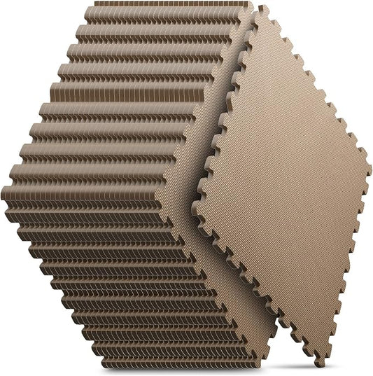 32 Pack 128 sqft Home Gym Mat, Puzzle Exercise Mat, EVA Interlocking Foam Floor Tiles for Home Workout Equipment and Kids' Play Areas - Blue, 24 in x 24 in x ½ in - (Brown, 32 Pack(128 SQ FT))