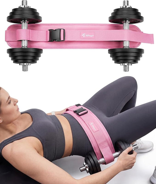 Hip Thrust Belt, Leather Dumbbell Booty Workout Belt | Adjustable non-slip booty belt for hip thrusts, fits dumbbells kettlebells plates, home gym exercise equipment