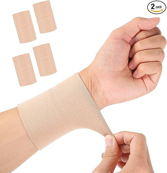 SATINIOR 2 Pairs Compression Wrist Sleeve Compression Wrist Brace Wrist Supports Wrist Wraps Elastic Wristbands for Men and Women Tennis, Tendonitis, Carpal Tunnel (Beige, Medium)