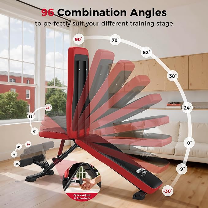 FLYBIRD Adjustable Weight Bench, Full Body Workout Bench for Home Garage Gym Strength Training, Incline Flat Decline for Sit Up Bench Press