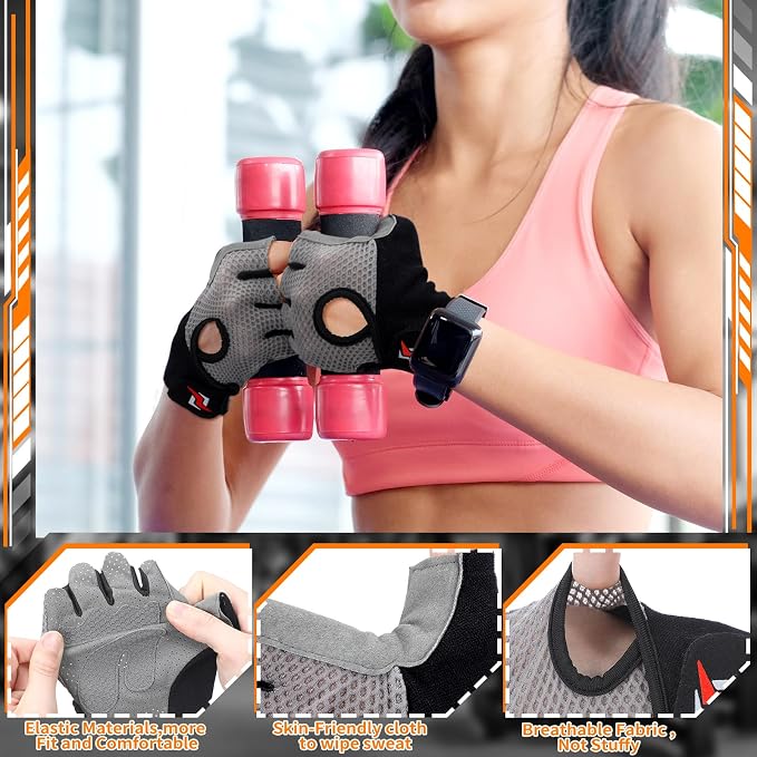Fourluoo 3 Pairs Weight Lifting Gloves for Men Women, Gym Workout Gloves with Full Palm Protection, Breathable Anti-Slip Fitness Glove for Training, Cycling, Pull-ups, Medium