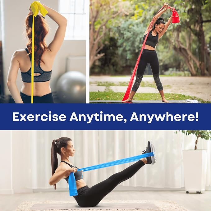 RMS Resistance Bands for Working Out, Physical Therapy, Yoga & Pilates | Set of 3 Latex Free Exercise Bands with Instruction Guide, Occupational Therapy and Rehabilitation Aid for Disabled