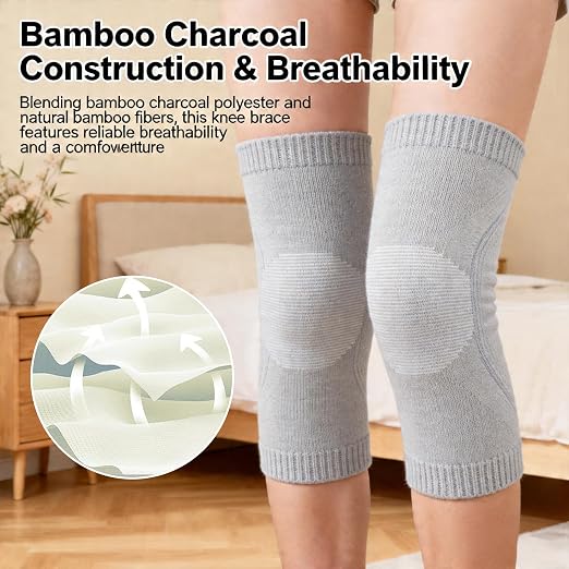 Premium Bamboo Knee Compression Sleeve, 1 Pair Slip-One Knee Support, Elastic Warm Knee Brace for Knee Pain, Joint Recovery, Sports, Daily Wear for Adults (Skin, Medium)