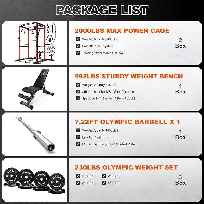JELENS S21 Power Cage, Multi-Function Power Rack with Adjustable Cable Crossover System, 2000LBS Squat Rack for Home Gym with More Training Attachments