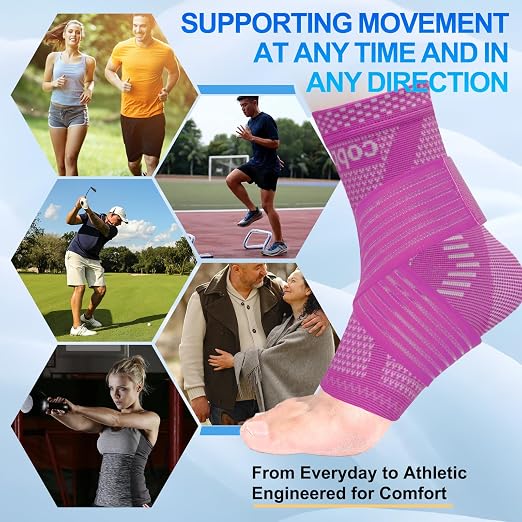 LISEPWU Copper Ankle Brace with Adjustable Compression Bandage, Ankle Support Compression Sleeve for Men & Women, for Foot Pain, Sprained Recovery, Achilles Tendonitis, Sports Protection(Magenta XL)