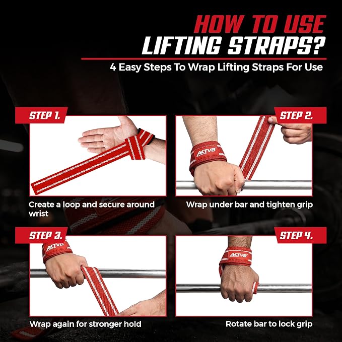 AKTV8 Lifting Straps for Deadlifts, 23 inch 4mm Padded Wrist Straps for Gym | Stronger Grip During Weight Lifting & Powerlifting, Heavy Duty Polyester-Cotton Gym Straps for Pull Ups, Rows & Heavier Lifts