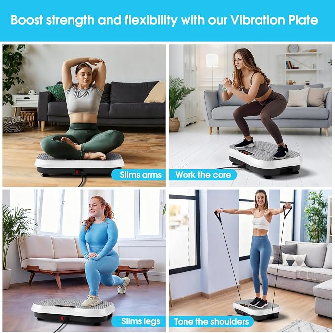 SoftGym Vibration Plate Exercise Machine for Lymphatic Drainage & Fitness | Quiet Heavy Duty 450lbs Capacity Platform, 120 Speeds Shake Machine with Resistance Bands for Home Muscle Activation