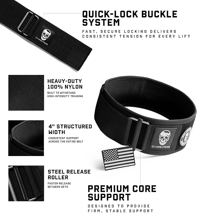 Gymreapers Quick Locking Weight Lifting Belt for Men Gym Belt for Powerlifting Deadlift Belt with 4 Inch Neoprene Metal Buckle Back Support Weightlifting Belt Women