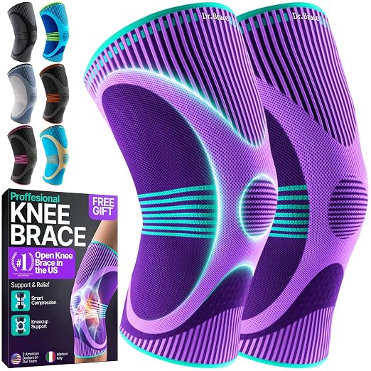 DR. BRACE Elite Compression Knee Brace for Women & Men, (2-Pack) Knee Support Compression Sleeve, Workout Sports Knee Braces for Meniscus Tear, ACL & Arthritis Pain Relief - Check Size Guide Video (Galaxsis, X-Large)
