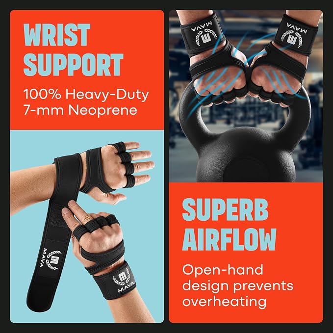 Mava Sports Weight Lifting Gloves with Wrist Support, Work Out Gloves, Gym Gloves - Great for Cross Training, Pull Ups, Calisthenics and Gym, Workout Gloves for Men & Women