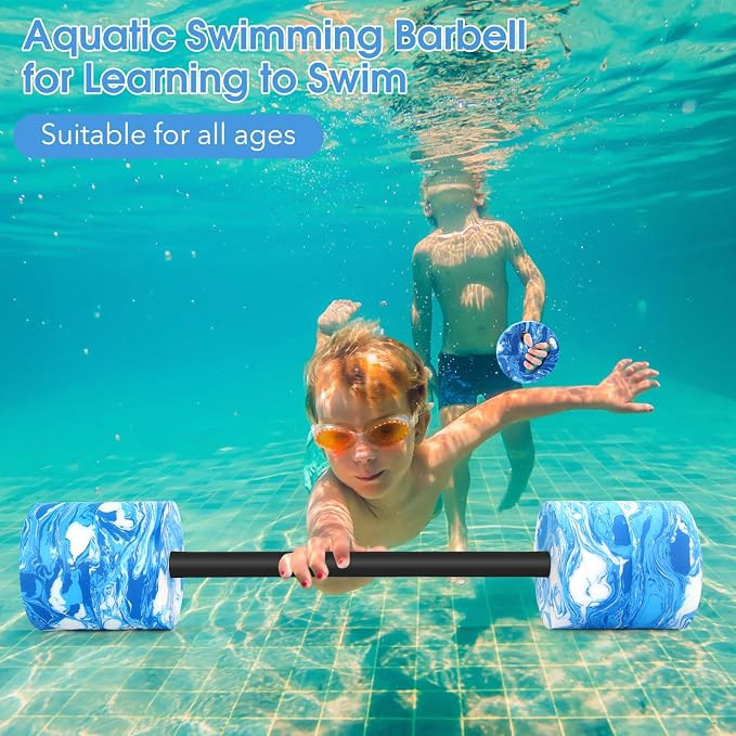 29.3’’Aquatic Exercise Equipment Swim Barbell High Density EVA Foam Pool Swim Dumbbell with Water Exercise Discs Aquatic Fitness Equipment for Adults