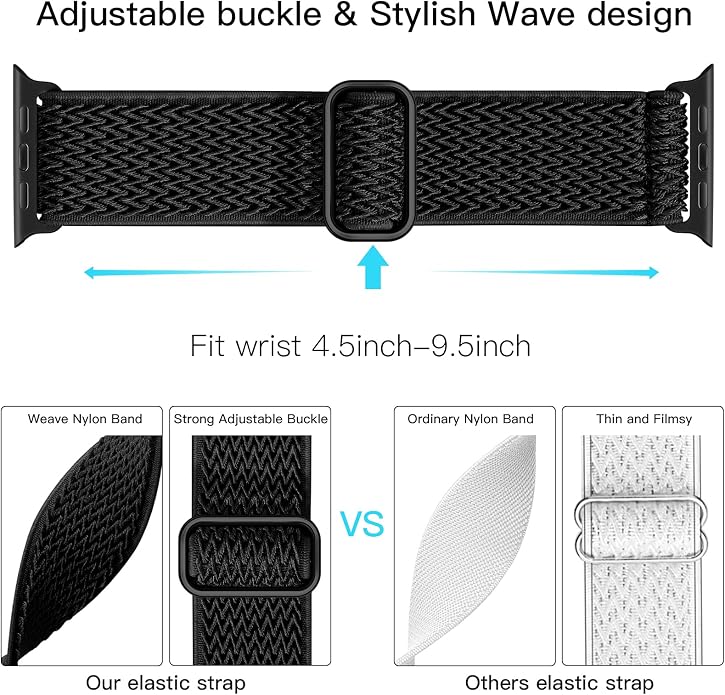 Lerobo Stretchy Nylon Solo Loop Band, Compatible with Apple Watch Series 11 10 9 8 7 6 5 4 3 SE3/2/1 Ultra3/2/1, Adjustable Strap for iwatch Band 44mm 45mm 46mm 49mm 42mm 40mm 41mm 38mm for Women Men