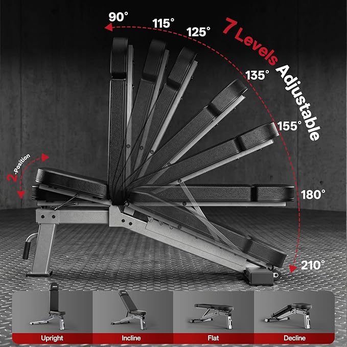 JOROTO FID Adjustable Weight Bench 1300LBS Capacity for Home Gym | Heavy Duty Workout Bench Press with Incline Decline Positions, 34'' Backrest and Wheels for Strength Training at Home Gym