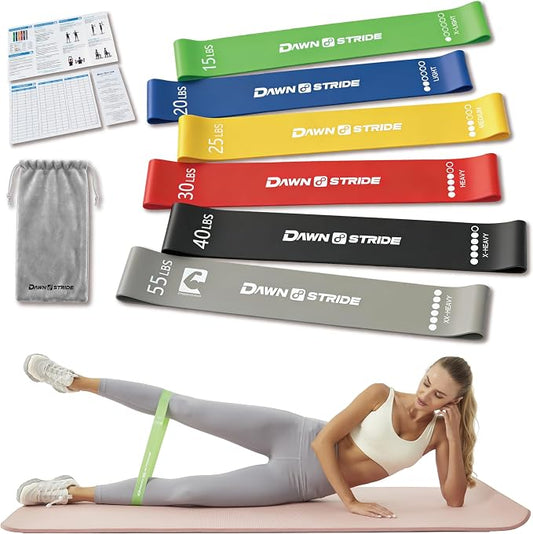 6-Level Resistance Loop Bands Up to 55LBS for PT & Strength | Color-coded, tear-resistant, quick rebound. Tracker card, bag & guide. Yoga, Pilates, home, travel & gym.