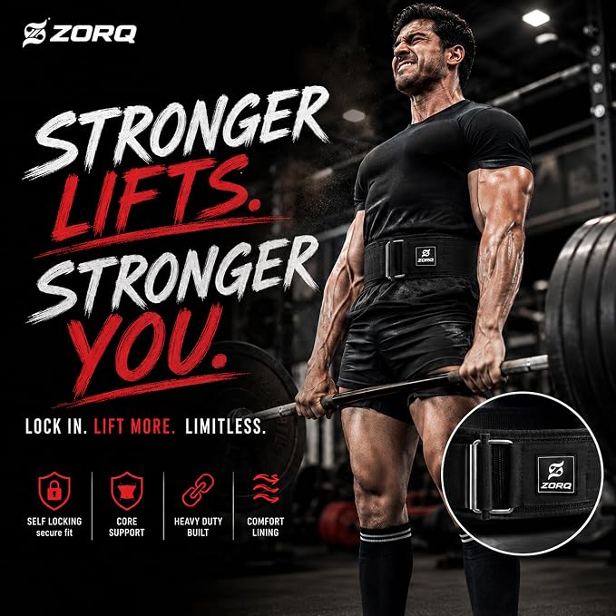 ZORQ Self-Locking Weight Lifting Belt - 4 Inch Wide Quick-Locking Gym Belt for Men & Women - Professional Weightlifting Belt for Olympic Lifting, CrossFit, Squats & Deadlifts - Back Support