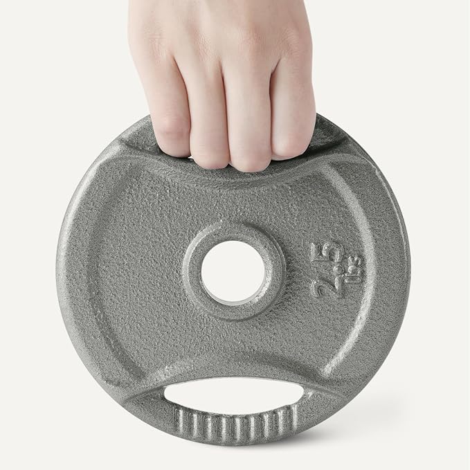 Amazon Basics 1-Inch Grip Weight Plates, Cast Iron, Strength Training, Home Gym