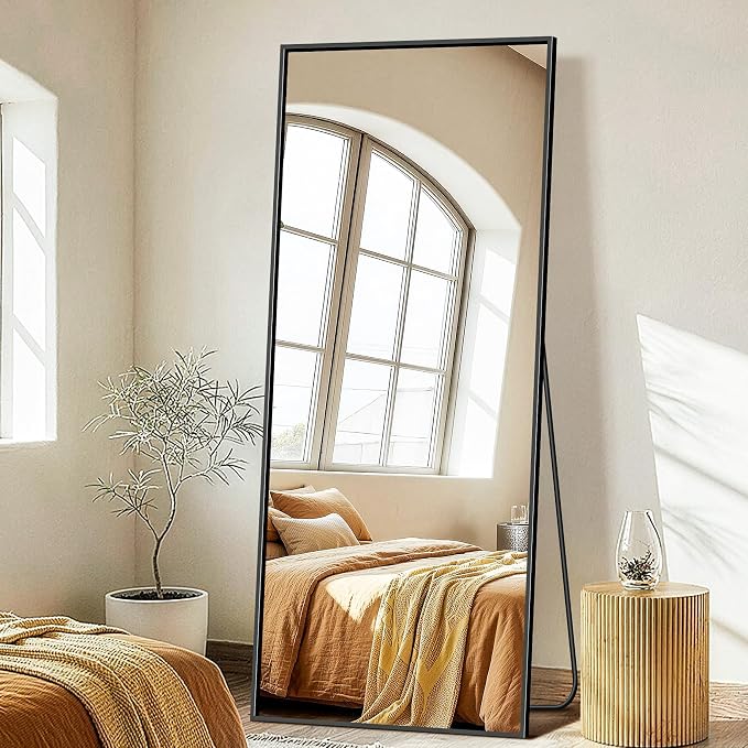FICTOR Full Length Mirror with Stand, Floor Standing Mirror, 75"x35", Black | HD Shatterproof Glass, Free-Standing or Wall-Mounted, Full Body Mirror for Bedroom, Living Room, Dressing Room, Entryway