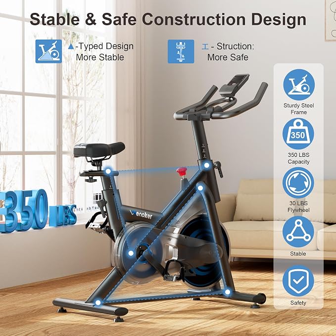 Wenoker Exercise Bike for Home, Magnetic Stationary Bike with App Sync, Indoor Cycling Bike with Adjustable Seat & Handlebar, Quiet Belt Drive, LCD Monitor, Tablet Holder & Transport Wheels for Cardio Workout