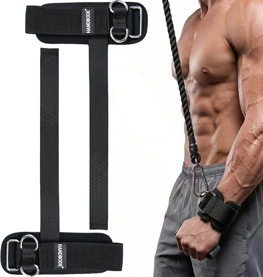 HANDBODE Lifting Straps, Double D-Ring Wrist Wraps for Gym | Nylon And Cowhide Options, 2 PCS, Cuffed Design, Extra-Long Profile, Deadlifts, Pull-Ups, Rows, Cable Training, Bodybuilding