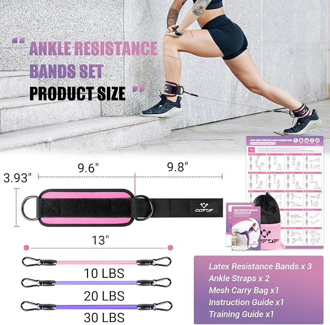 Ankle Resistance Bands with Cuffs, Leg Exercise Equipment with Poster | Ankle Bands for Working Out, Kickbacks Hip, Leg Glute, Resistance Workout Equipment for Women