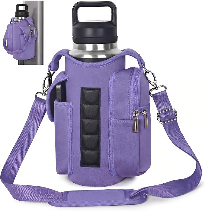 Magnetic Gym Bag,Magnets Gym Water Bottle Bag Carrier Holder with Pockets & Strap Fit for 18 to 40 oz Owala Hydro Flask Yeti, Gym Accessories for Men Women,Walking, Hiking