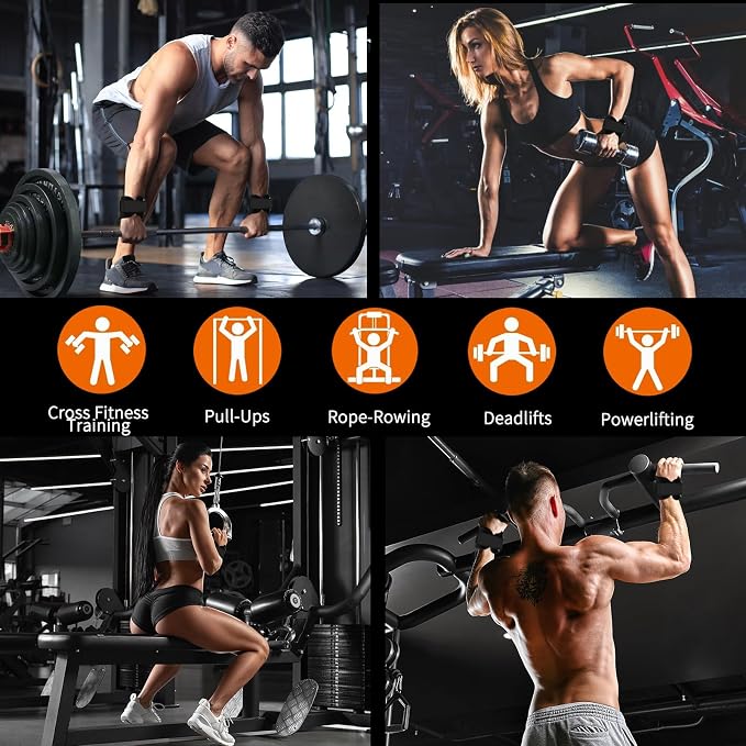 Weight Lifting Wrist Strap, Double-Layer Leather Wrist Straps for Gym Strength Training Weightlifting,Deadlift and Powerlifting, Enhance Grip Strength Neoprene Padding Gym Workout Lifting Straps Men/Women Pair