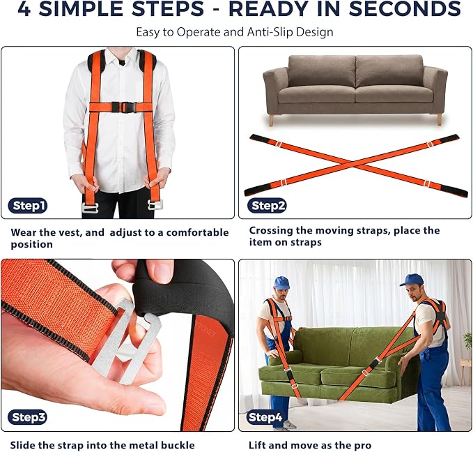 Ytonet Moving Straps for Lifting, 2-Person System Furniture Moving Straps | Furniture Shoulder Lifting Straps with Padded Back Support for Moving Appliance, Move Heavy Objects Up to 800lbs, 135 Inches