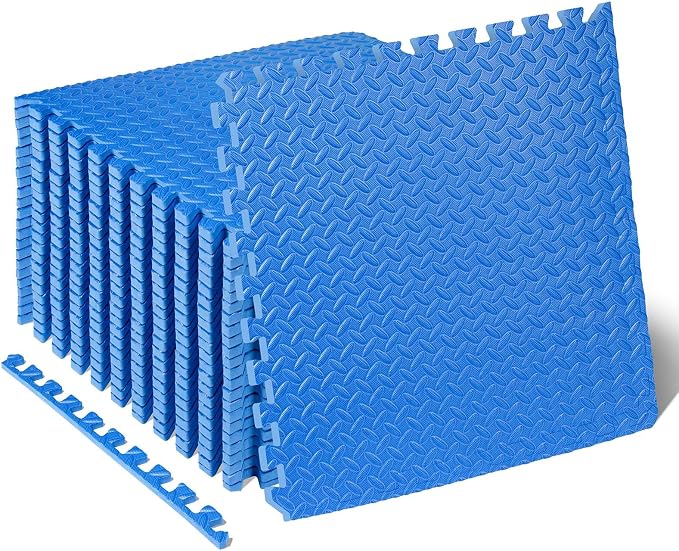 ProsourceFit Exercise Puzzle Mat 1/2-inch, EVA Interlocking Foam Floor Tiles for Home Gym, Workout Equipment, Kids Play Areas, Blue, 96 SQ FT - 24 Tiles
