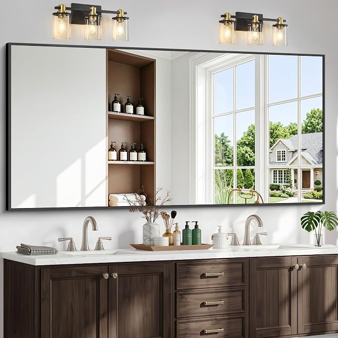 72x36 inch Large Black Bathroom Mirror, Black Rectangle Wall Mirror, Rectangle Mirror for Bathroom Over Sink, Frame Vanity Mirror for Entryway, Living Room, Bedroom, Hangs Horizontally or Vertically