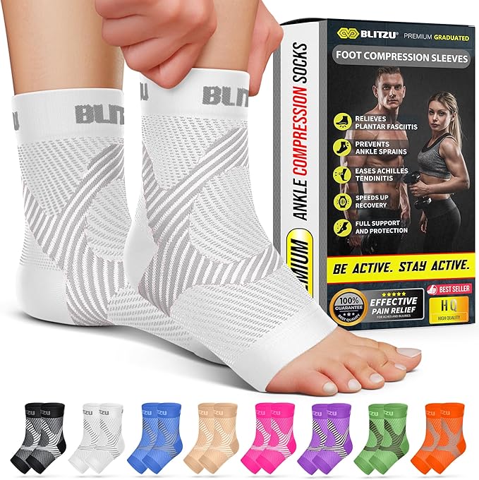 BLITZU Compression Socks for Plantar Fasciitis, Foot, Arch & Ankle Support | Open Toe Ankle Brace, Women & Men, Stabilizing Sleeve Wrap, Achilles Tendonitis, Neuropathy, Arthritis, Swelling & Heel Pain