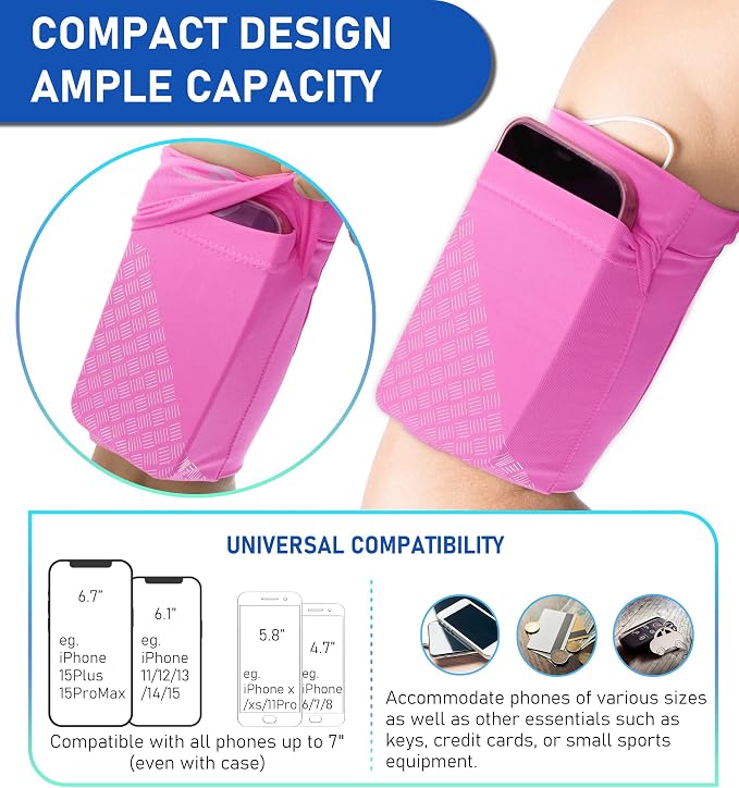 Universal Sports Armband Cell Phone Armband Sleeves Running Armband for Exercise Workout, Compatible with iPhone 17/17Plus/Pro/16/15/15Plus/14 Samsung Galaxy All Phones (Large, Pink)