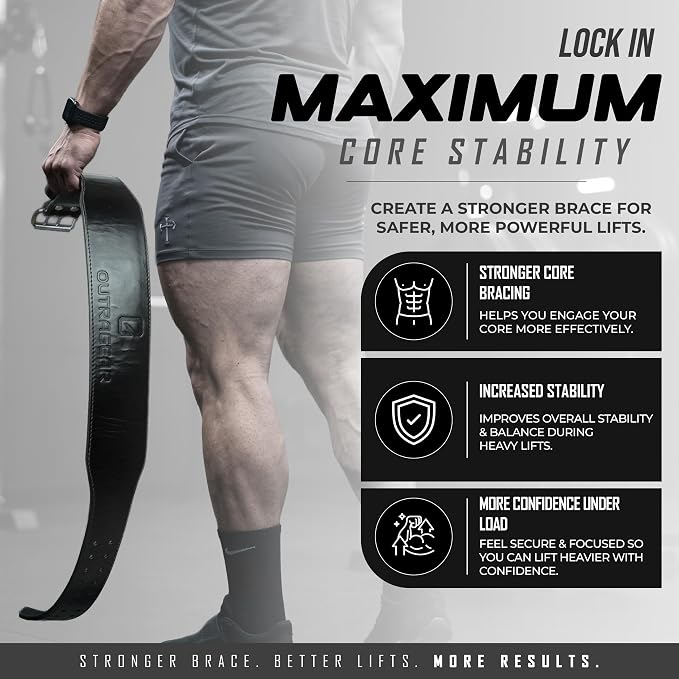 Real Leather Weight Lifting Belt - 7mm Gym Belt for Strength Training - Adjustable Buckle Weight Lifting Belts for Men & Women with Core Back Support