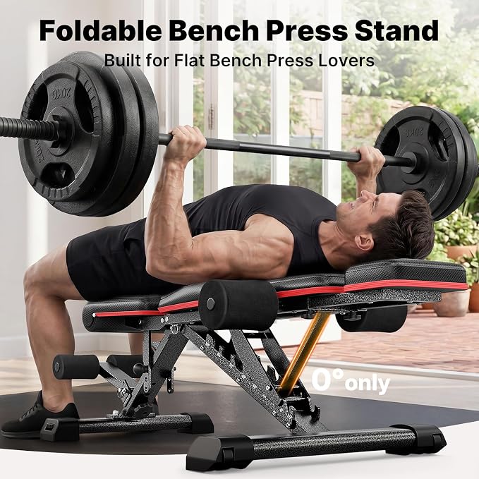 YOLEO Adjustable Weight Bench with Bench Press Stand, Foldable Workout Bench with Extended Head/Elbow Pad(for Users up to 7')
