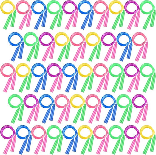 Elcoho 48 Packs Kids Jump Rope Set 7.3 Feet Adjustable Skipping Rope Colorful Kids Outdoor Jump Ropes for Kids Party Favors Outdoor Activity Birthday Reward Gift