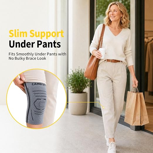 CAMBIVO 2 Pack Knee Brace for Women & Men, Compression Sleeves Knee Support | Lightweight Side Stabilizers| Latex free & silicone free | Knee pain relief for meniscus | Non-slip for running, hiking, gym
