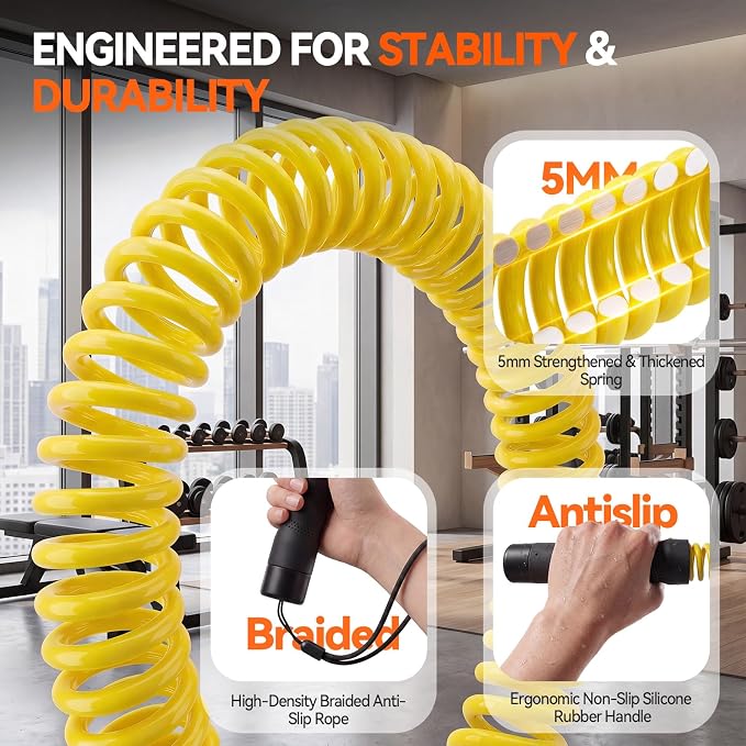 Ropeless Battle Ropes for Home Gym, 3 Adjustable Resistance, Heavy Duty Cordless Battle Ropes for HIIT, Full Body Workout, Men & Women, Yellow