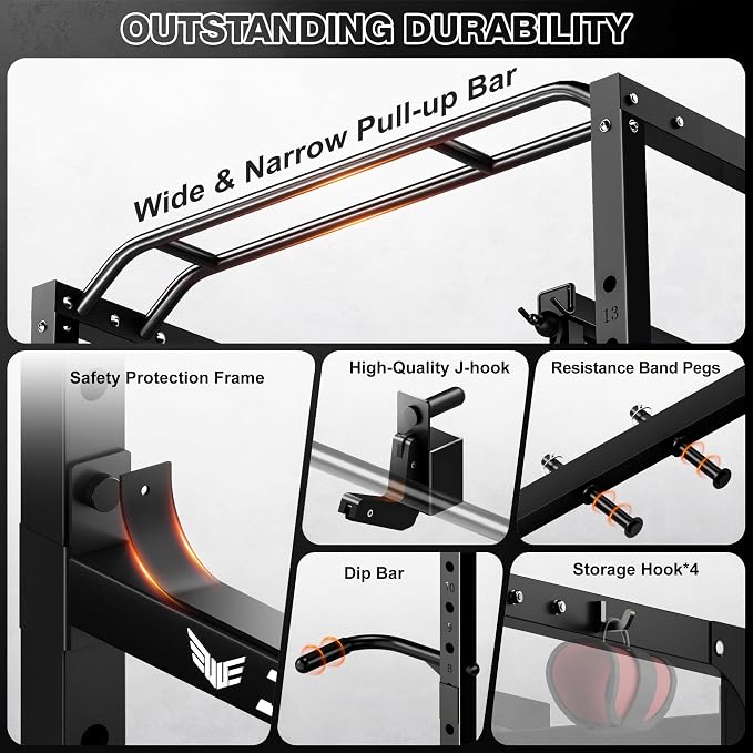 JELENS S21 Power Cage, Multi-Function Power Rack with Adjustable Cable Crossover System, 2000LBS Squat Rack for Home Gym with More Training Attachments
