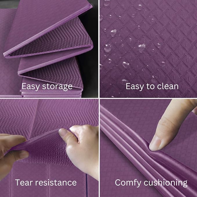 Foldable Yoga Exercise Mat, 6mm/8mm/10mm/12mm Thickness, 72 x 24 Inch - Lightweight, Anti-Slip, and Easy to Store for Yoga, Pilates, Home Workouts, and Floor Exercises