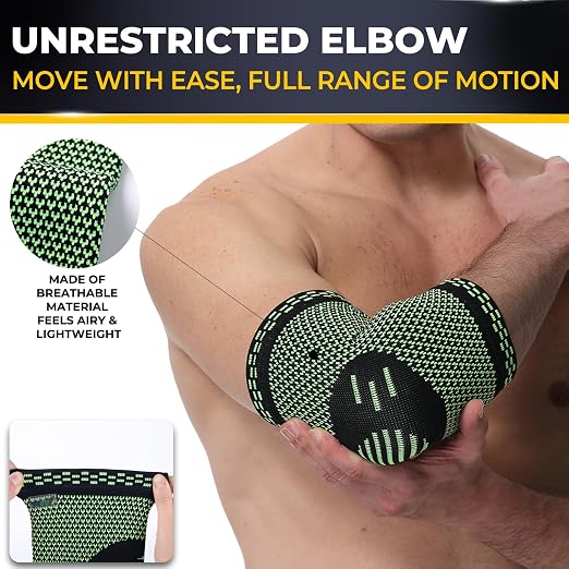NeoTech Care Elbow Support Brace - Breathable - Men, Women, Right or Left (Green Color, Size S, 1 Pair)
