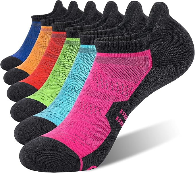 CS CELERSPORT 6 Pack Women's Ankle Running Socks Cushioned Low Cut Tab Athletic Socks