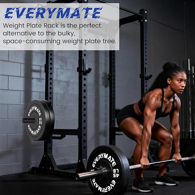 EVERYMATE Power Rack & Squat Rack Attachments Olympic Weight Plate Holder – Fits 2x2,2.3x2.3,3x3 Inch Tubes, 1" or 5/8" Hole – Bumper Plate Storage