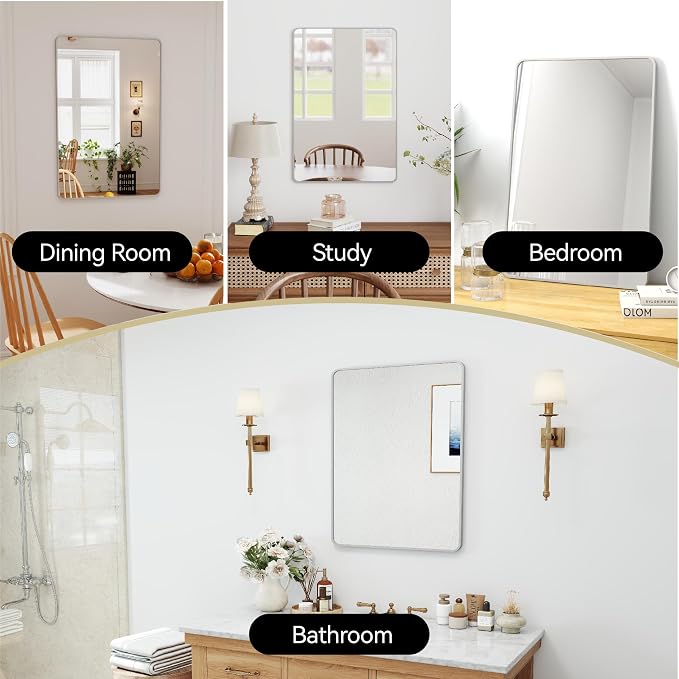 SCWF-GZ 20x30 Rectangle Mirror Full Length Wall Mounted Hanging or Against Wall Metal Frame Dressing Make-up Mirrors for Entryway Bedroom Bathroom Living Room 20 30 inch Silver