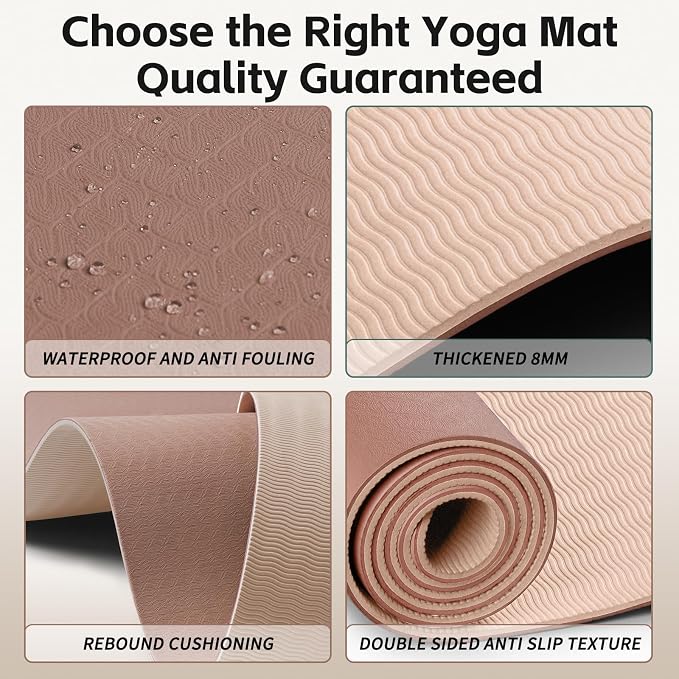 PAIDU Yoga Mat 8mm TPE Non‑Slip Fitness Mat with Strap for Home Workouts | SGS Certified, Odorless, Tear‑Resistant, Unisex, for Yoga, Pilates, Meditation, Home & Gym Workouts